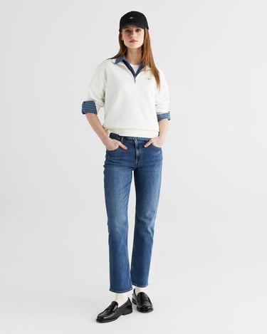  GANT Kadın Beyaz Relaxed Fit Yarım Fermuarlı Sweatshirt