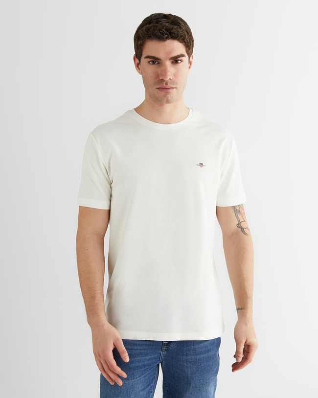  GANT Erkek Beyaz Bisiklet Yaka Regular Fit T-Shirt