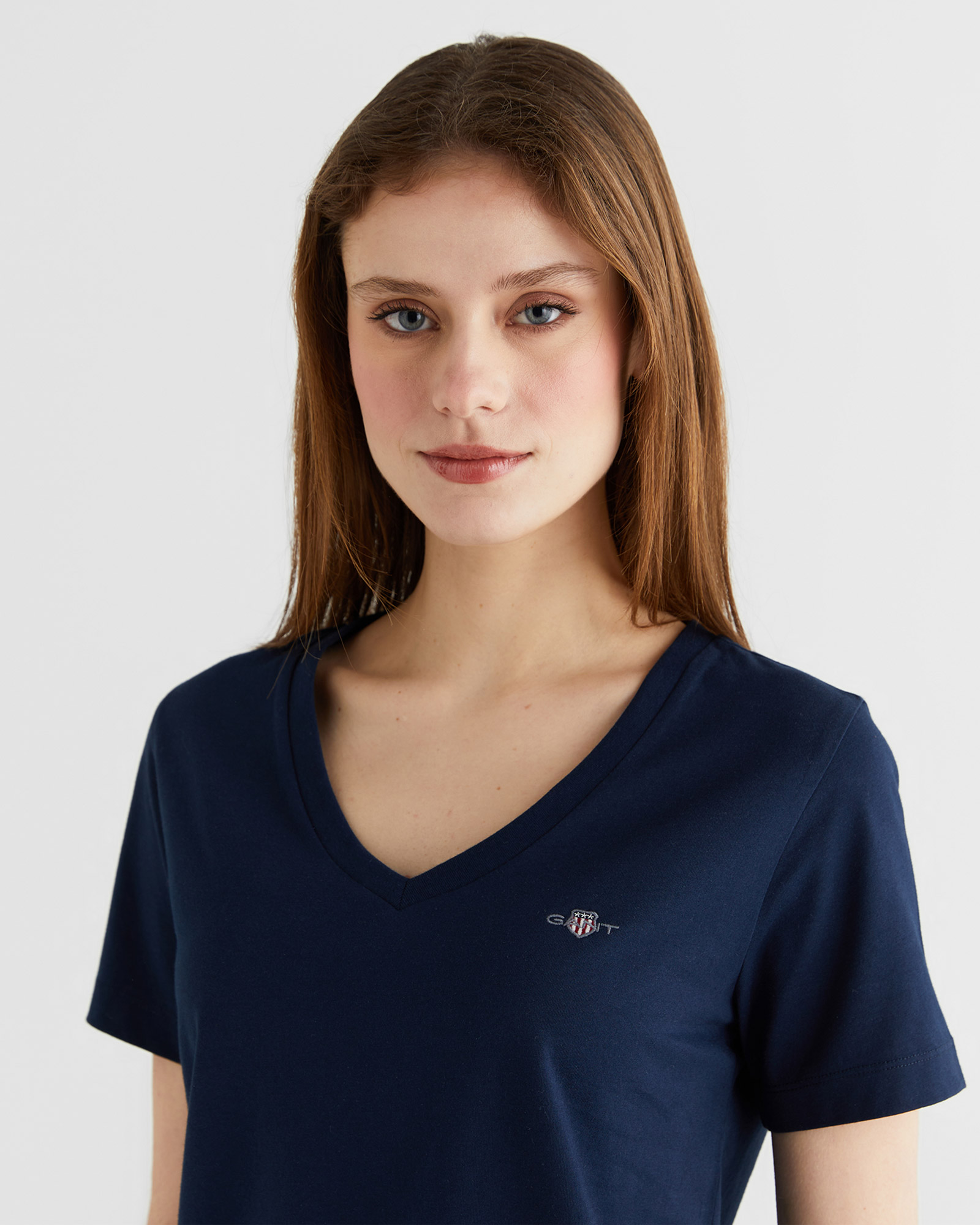  GANT Kadın Mavi V Yaka Regular Fit T-Shirt