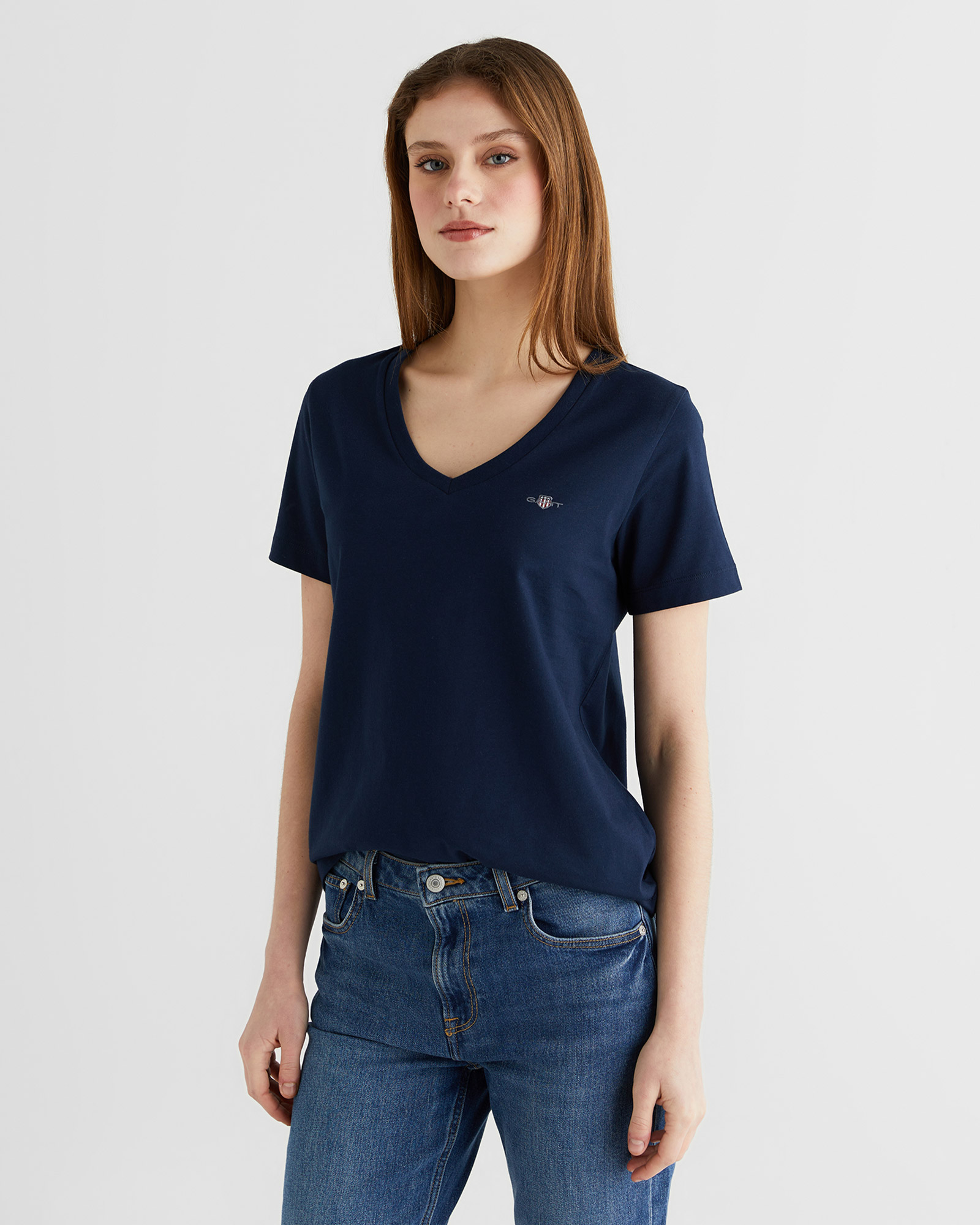  GANT Kadın Mavi V Yaka Regular Fit T-Shirt