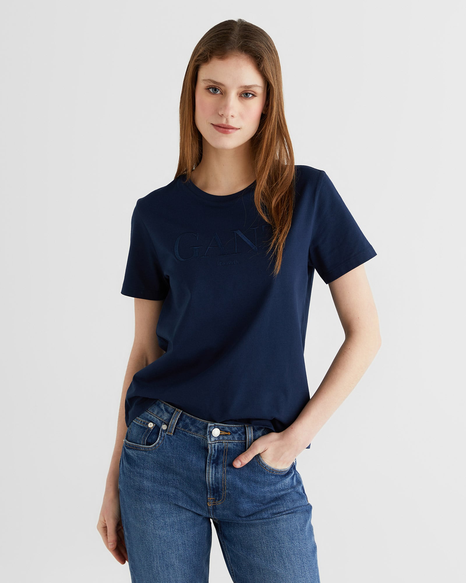  GANT Kadın Mavi Bisiklet Yaka Regular Fit T-Shirt