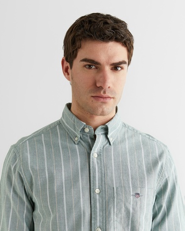  GANT Erkek Yeşil Regular Fit Düğmeli Yaka Çizgili Oxford Gömlek