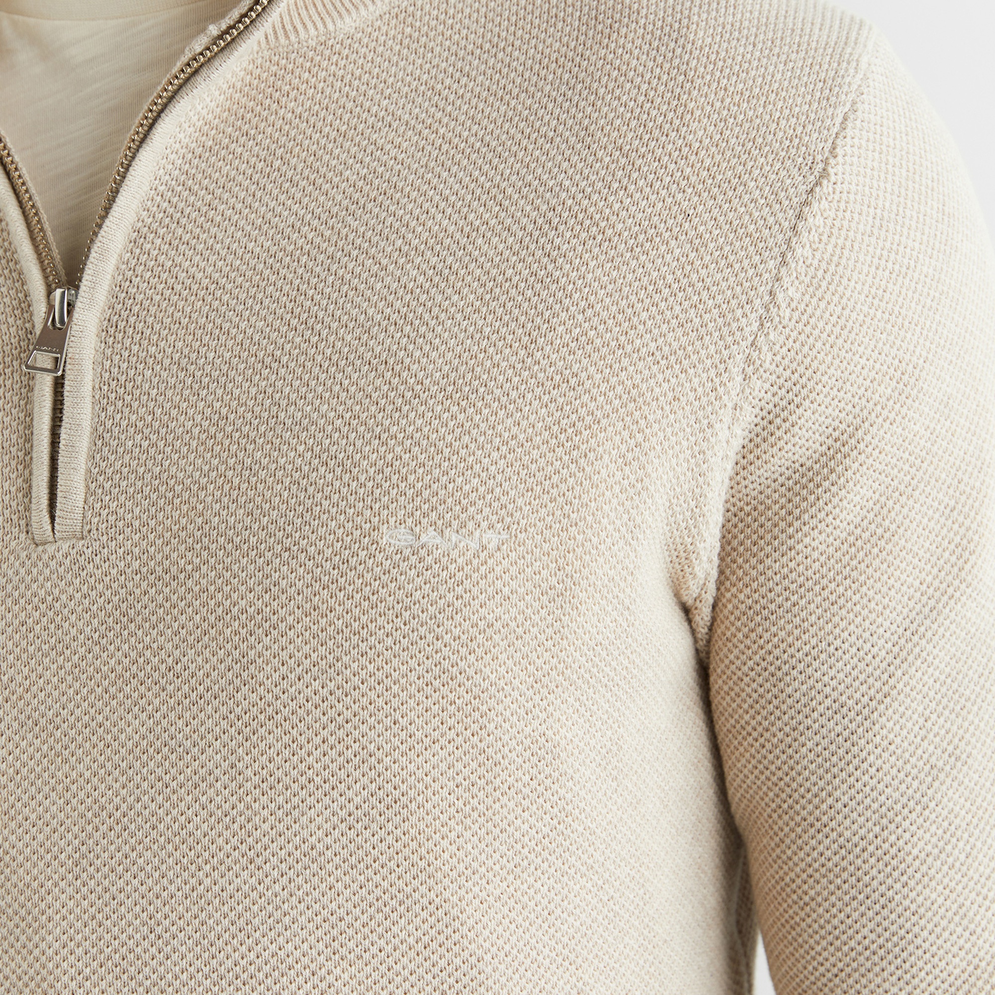 GANT Erkek Bej Regular Fit Yarım Fermuarlı Triko