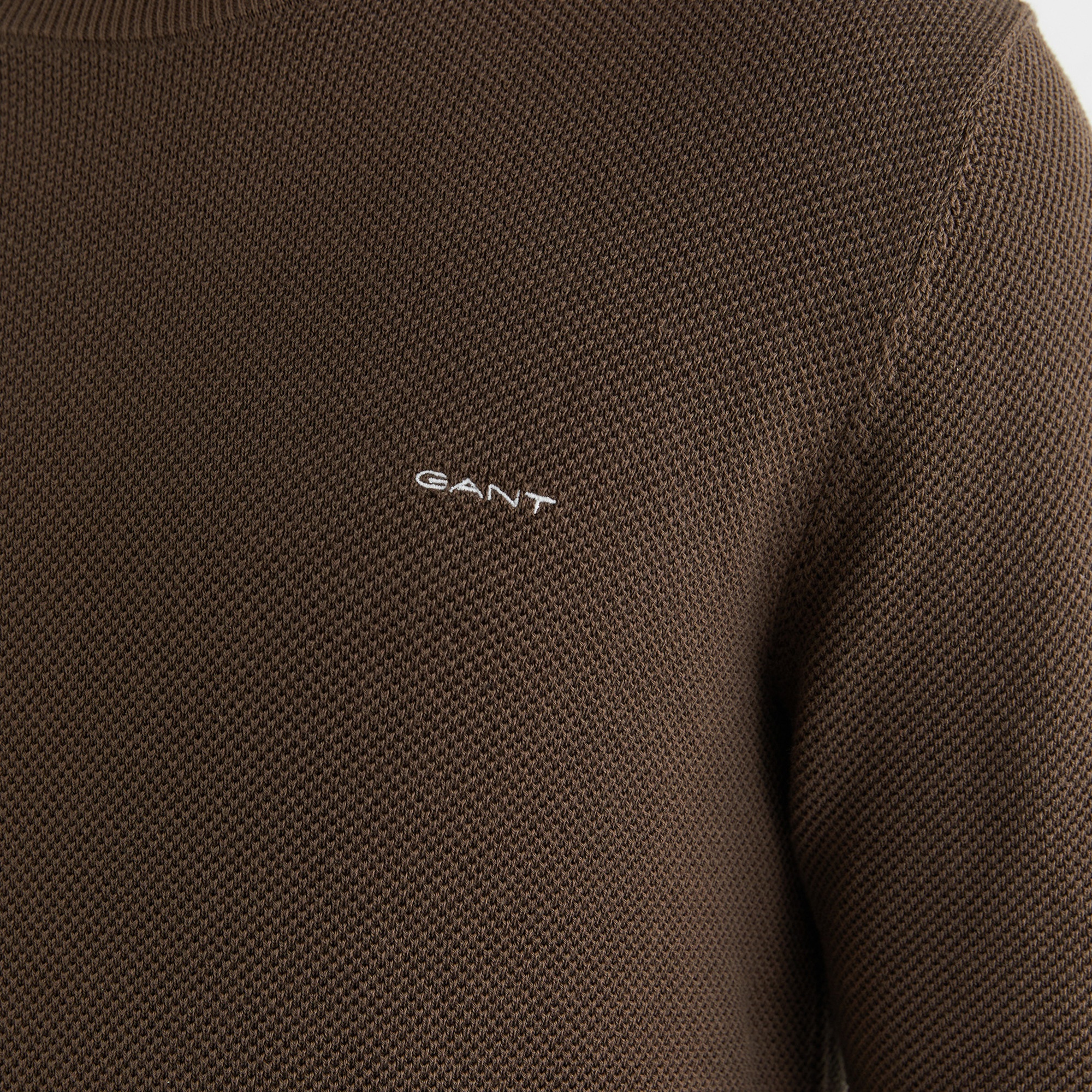 GANT Erkek Kahverengi Regular Fit Bisiklet Yaka Triko