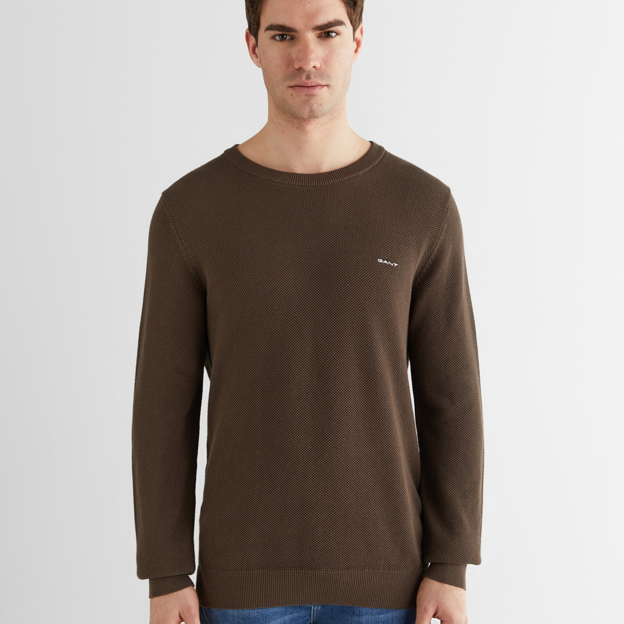 GANT Erkek Kahverengi Regular Fit Bisiklet Yaka Triko