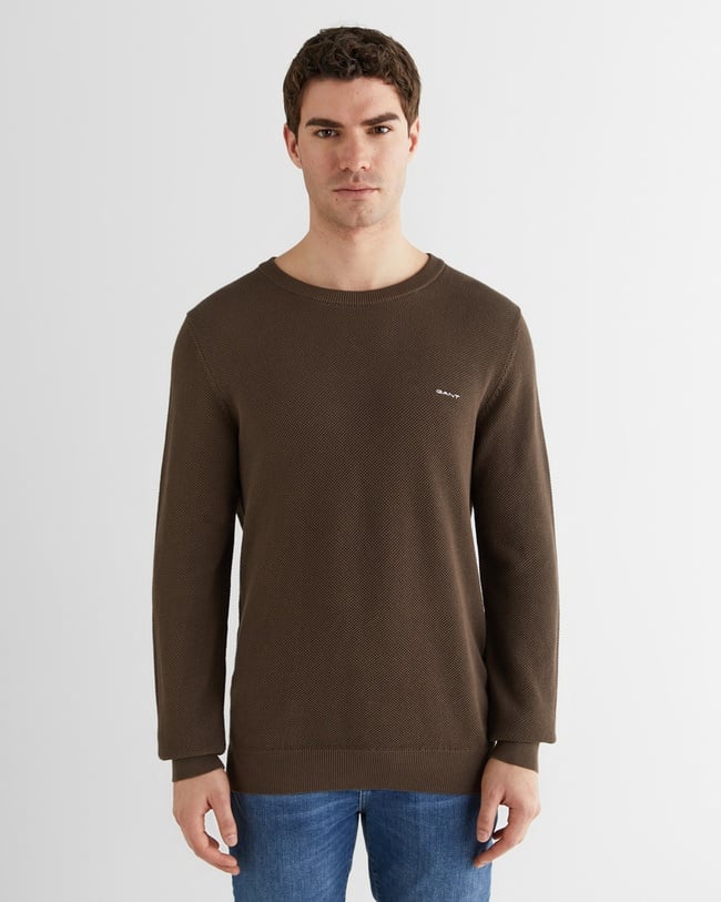  GANT Erkek Kahverengi Regular Fit Bisiklet Yaka Triko