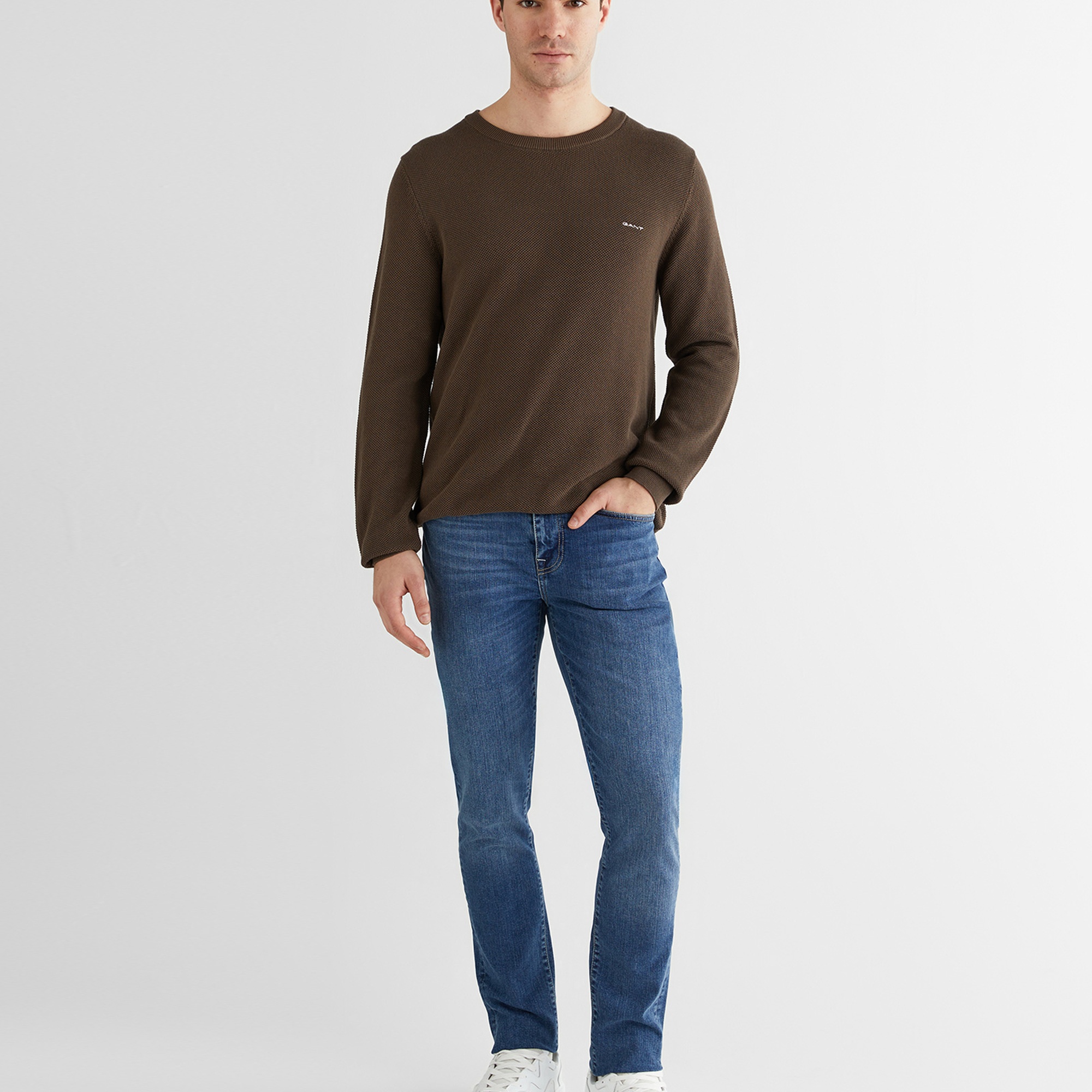 GANT Erkek Kahverengi Regular Fit Bisiklet Yaka Triko