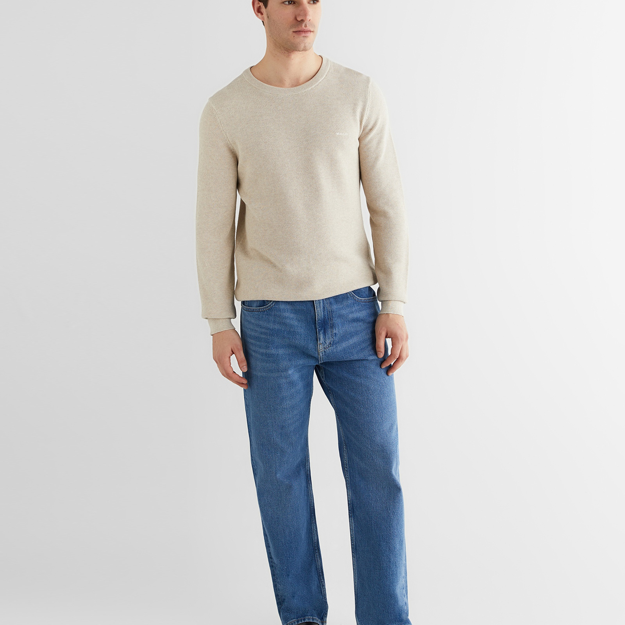 GANT Erkek Bej Regular Fit Bisiklet Yaka Triko