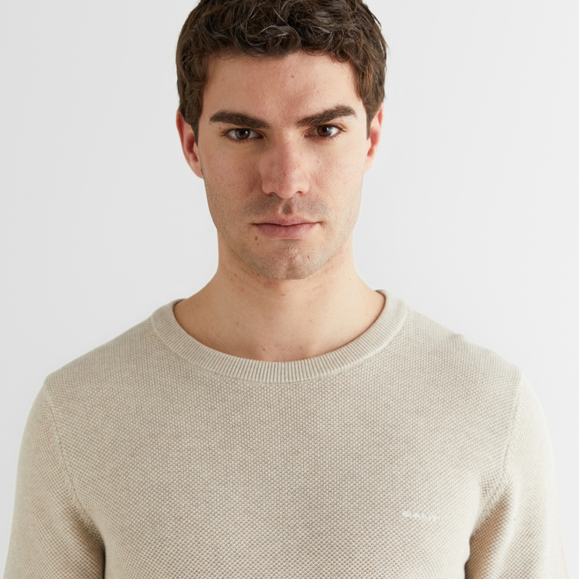 GANT Erkek Bej Regular Fit Bisiklet Yaka Triko