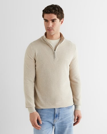  GANT Erkek Bej Regular Fit Yarım Fermuarlı Triko