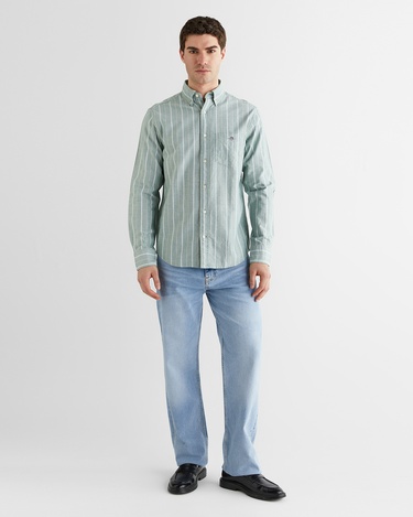  GANT Erkek Yeşil Regular Fit Düğmeli Yaka Çizgili Oxford Gömlek