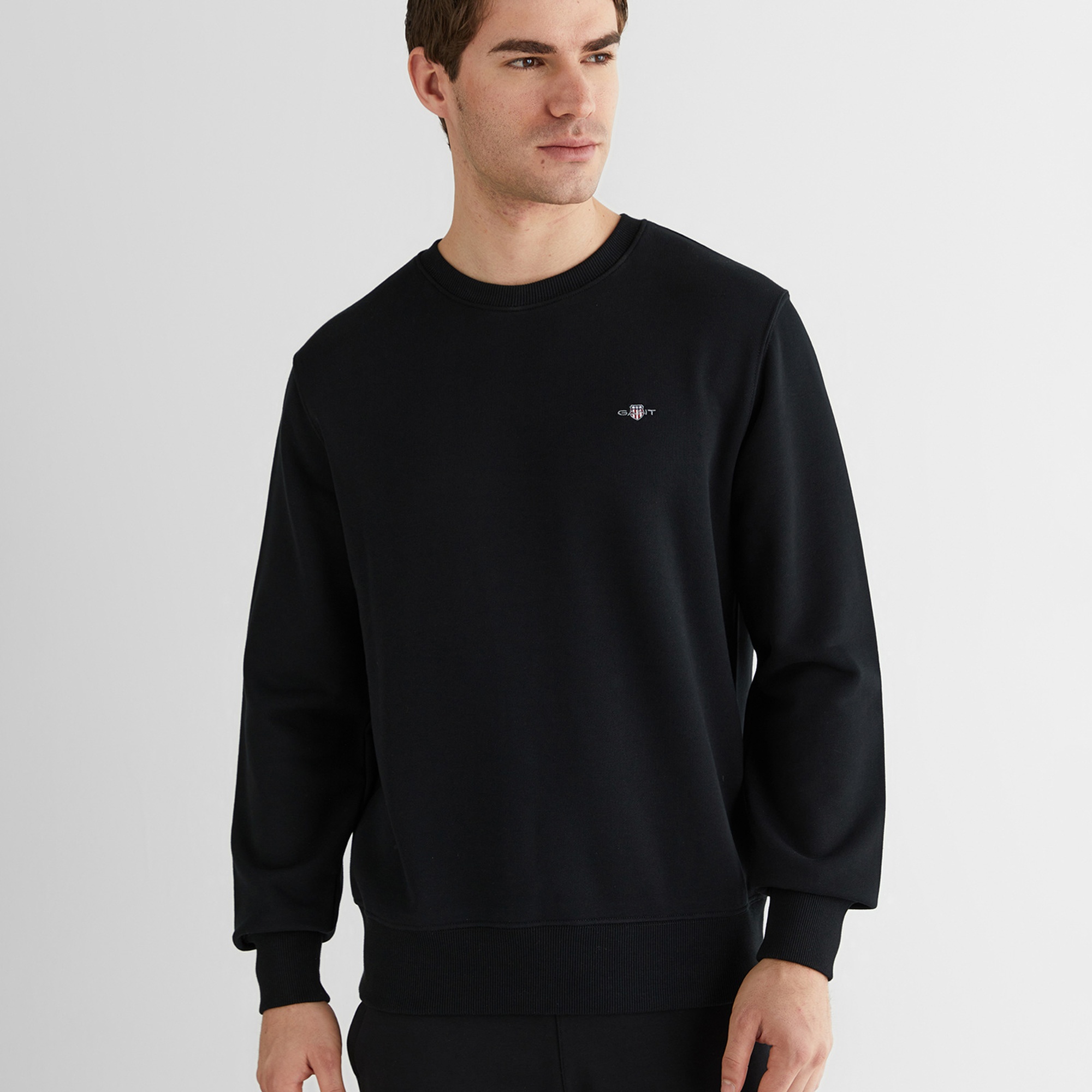 GANT Erkek Siyah Regular Fit Bisiklet Yaka Sweatshirt