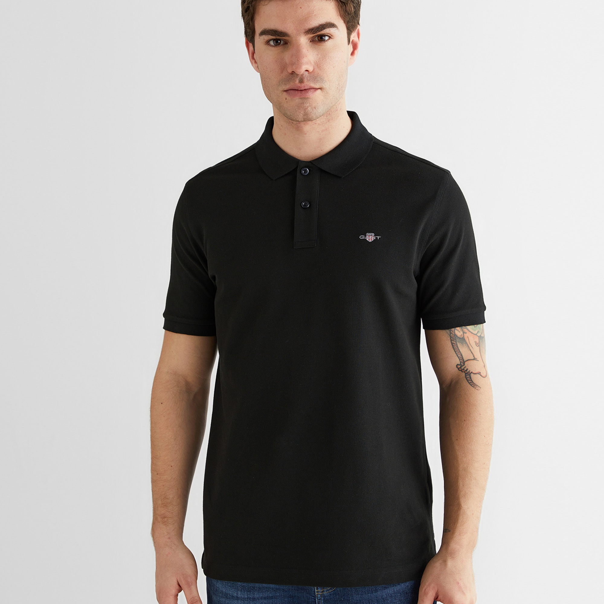 GANT Erkek Siyah Regular Fit Düğmeli Polo Yaka T-Shirt