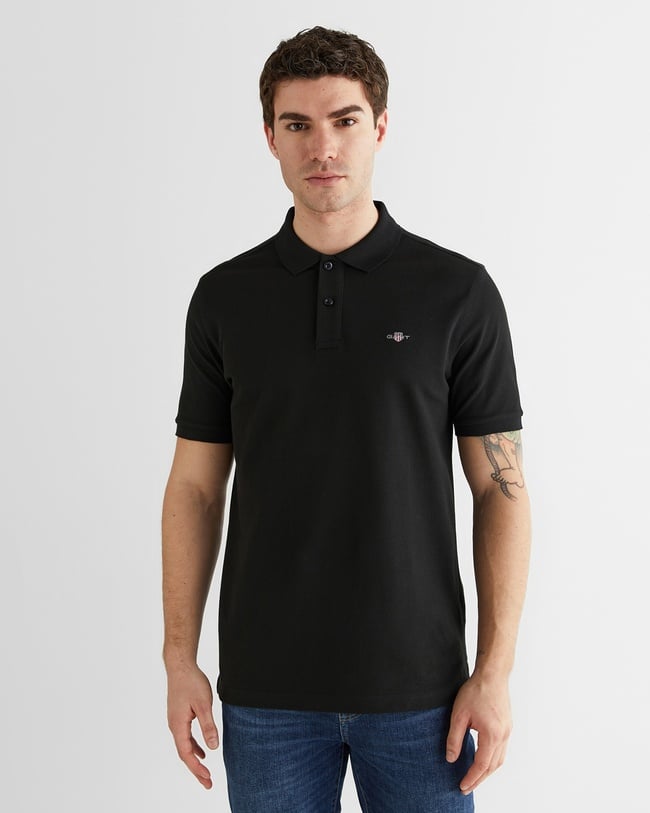  GANT Erkek Siyah Regular Fit Düğmeli Yaka Polo T-Shirt