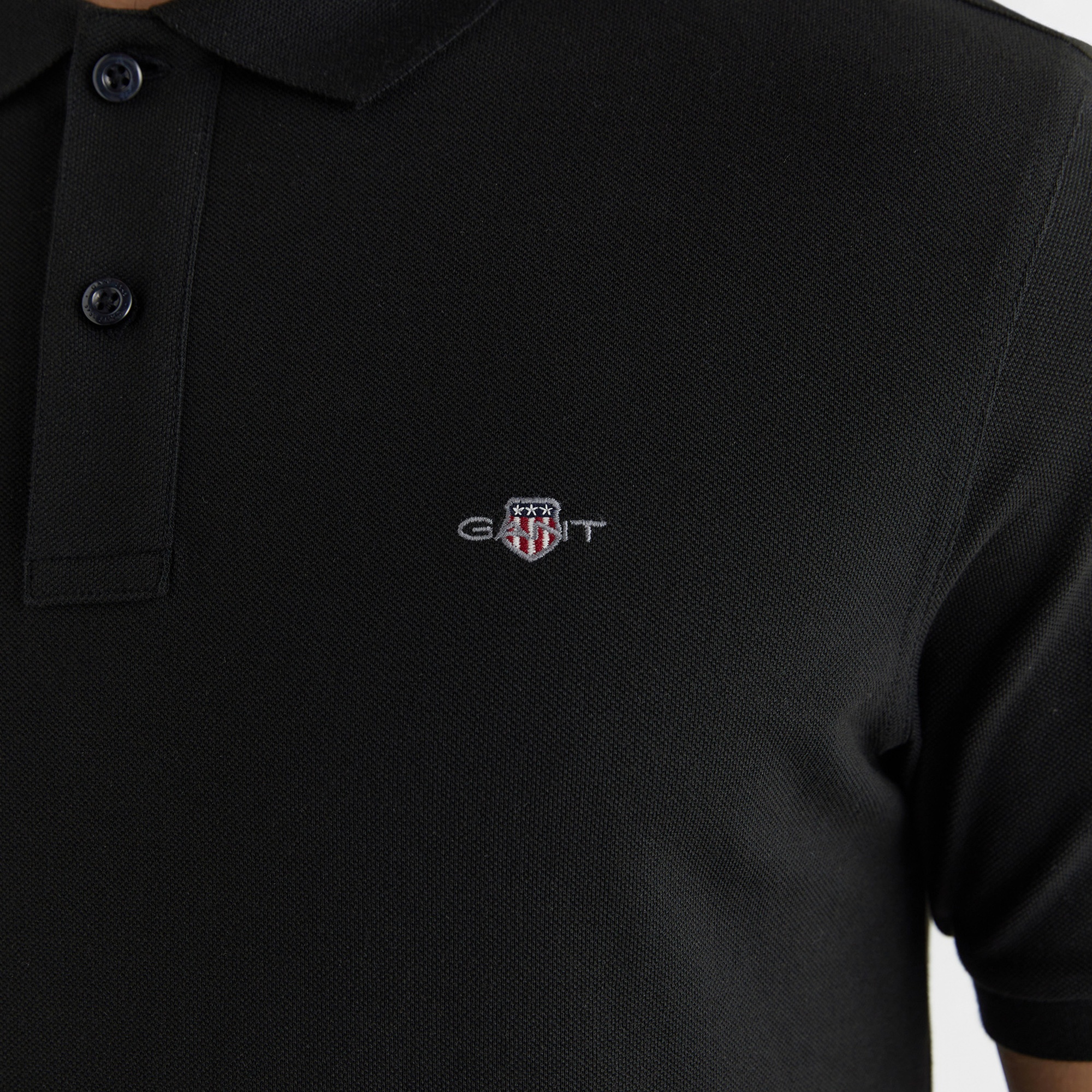 GANT Erkek Siyah Regular Fit Düğmeli Polo Yaka T-Shirt