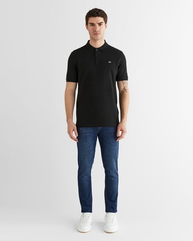  GANT Erkek Siyah Regular Fit Düğmeli Yaka Polo T-Shirt