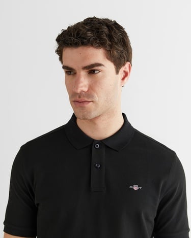  GANT Erkek Siyah Regular Fit Düğmeli Yaka Polo T-Shirt