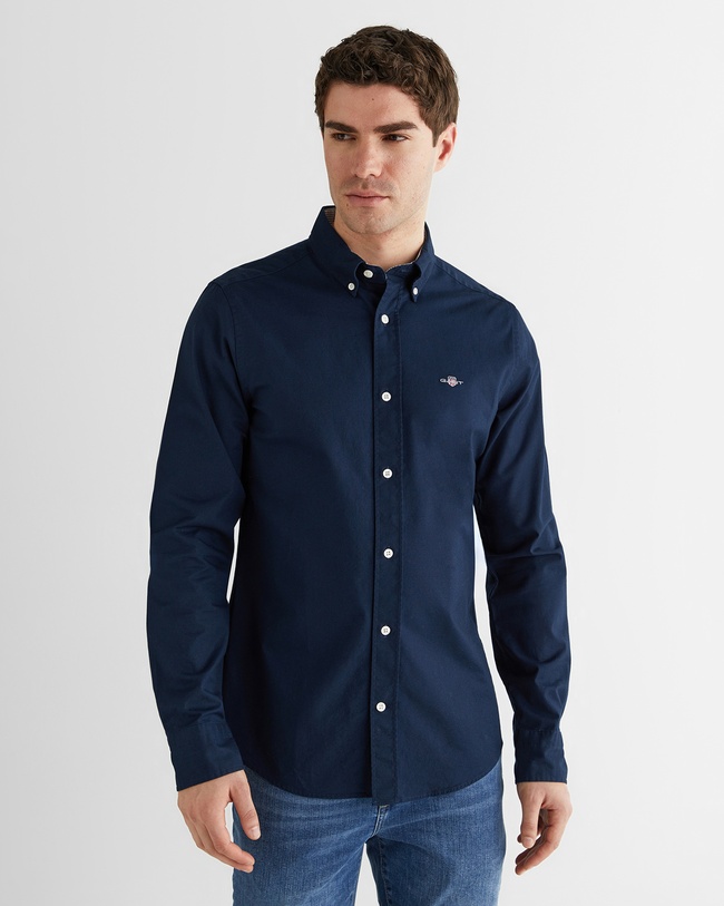  GANT Erkek Lacivert Slim Fit Çizgili Gömlek