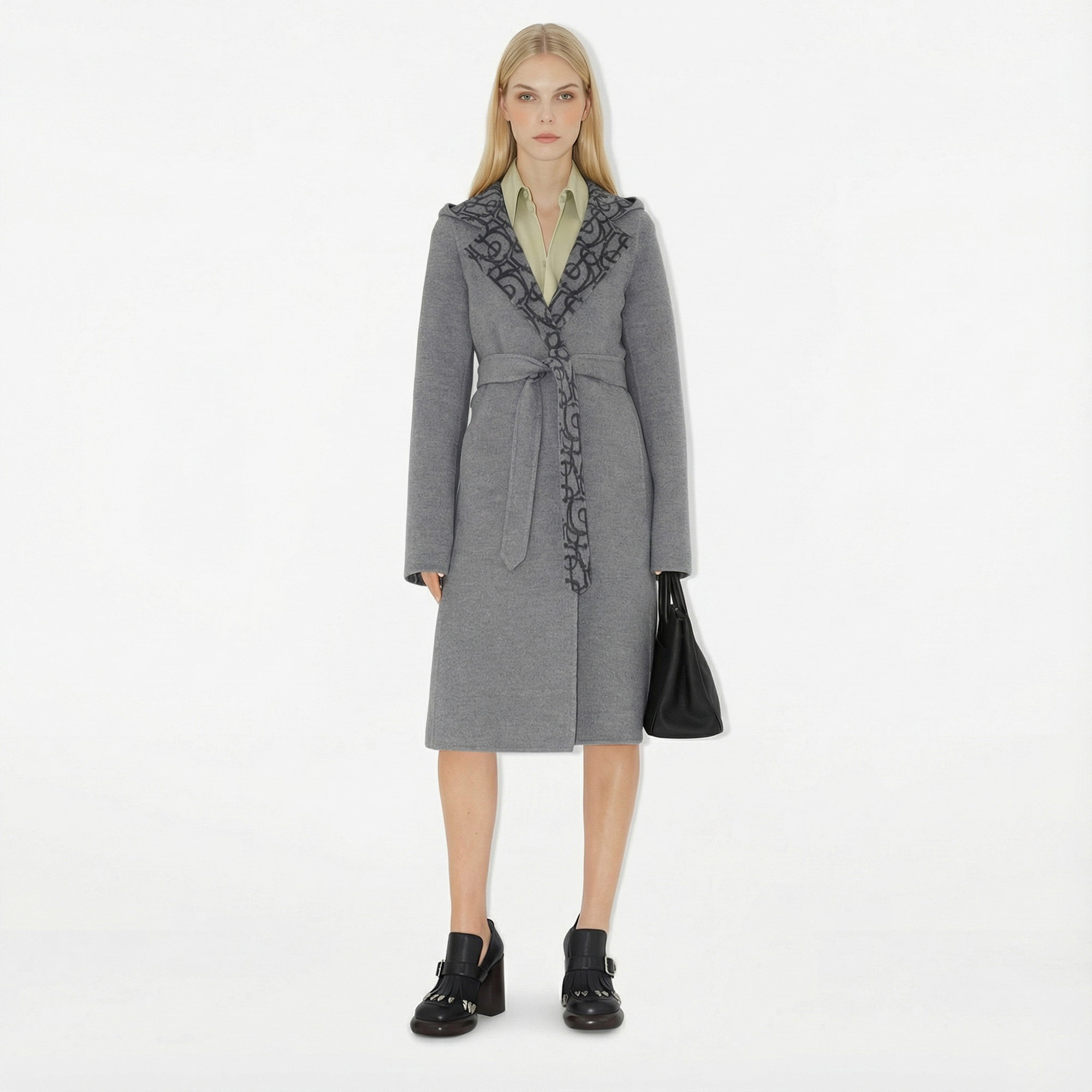 Burberry Giu Wool Cashmere Wrap Kadın Gri Palto.8101305.-