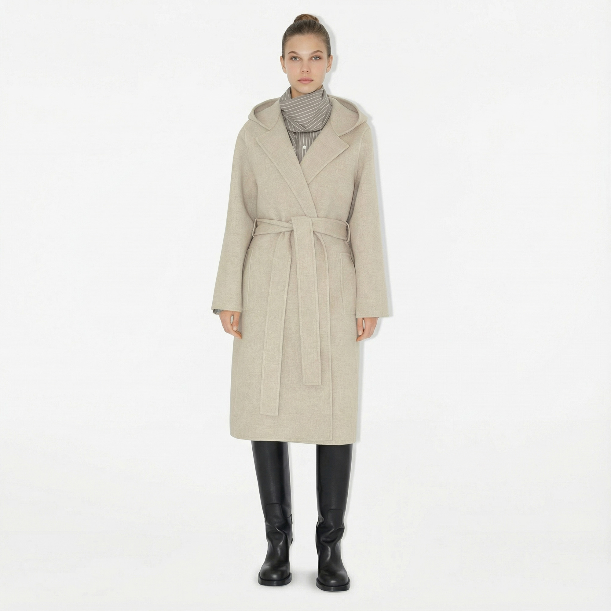 Burberry Cashmere Hooded Kadın Krem Palto.8113140.-