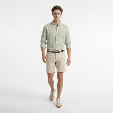  Nautica Erkek Yeşil Regular Fit Keten Gömlek