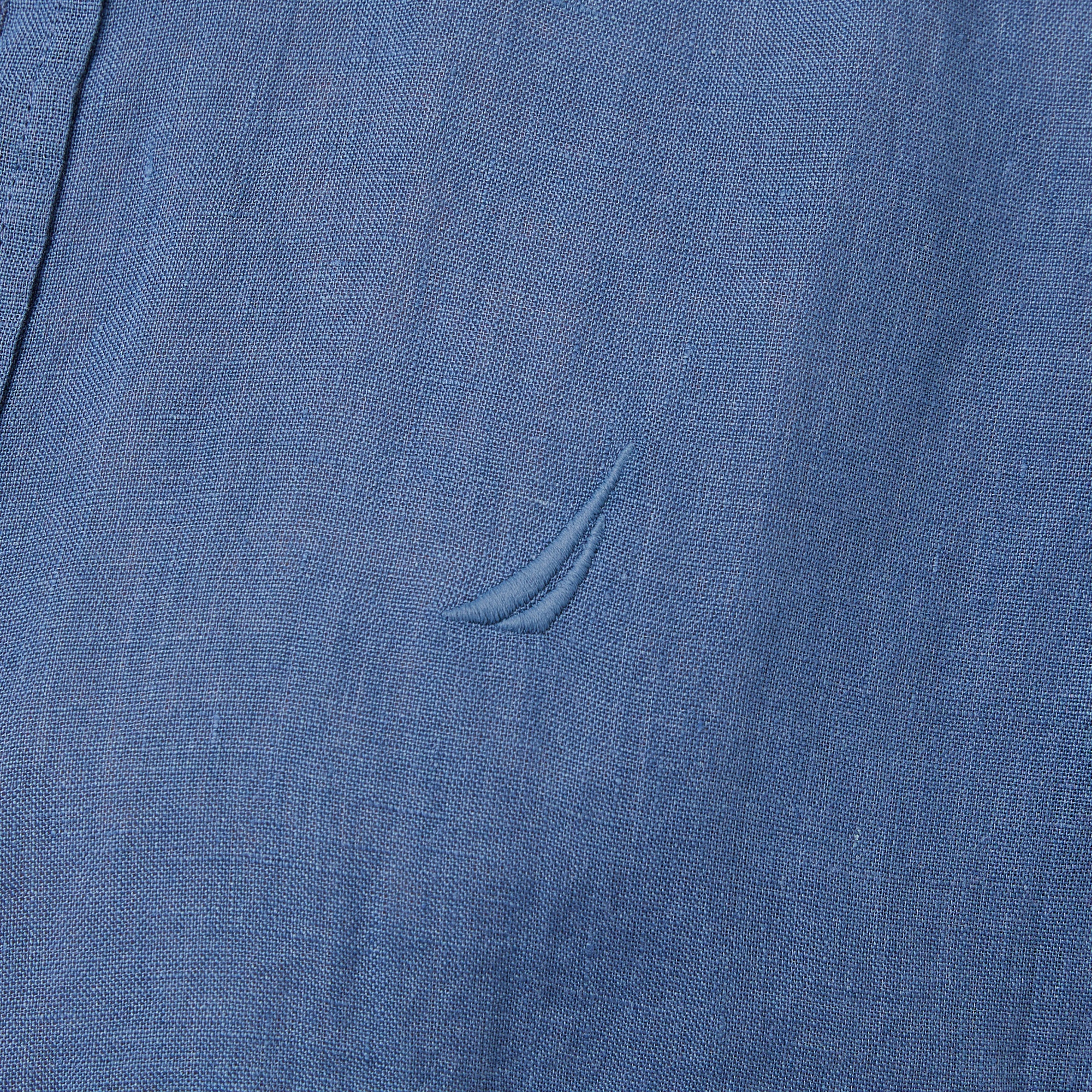 Nautica Erkek Mavi Regular Fit Keten Gömlek