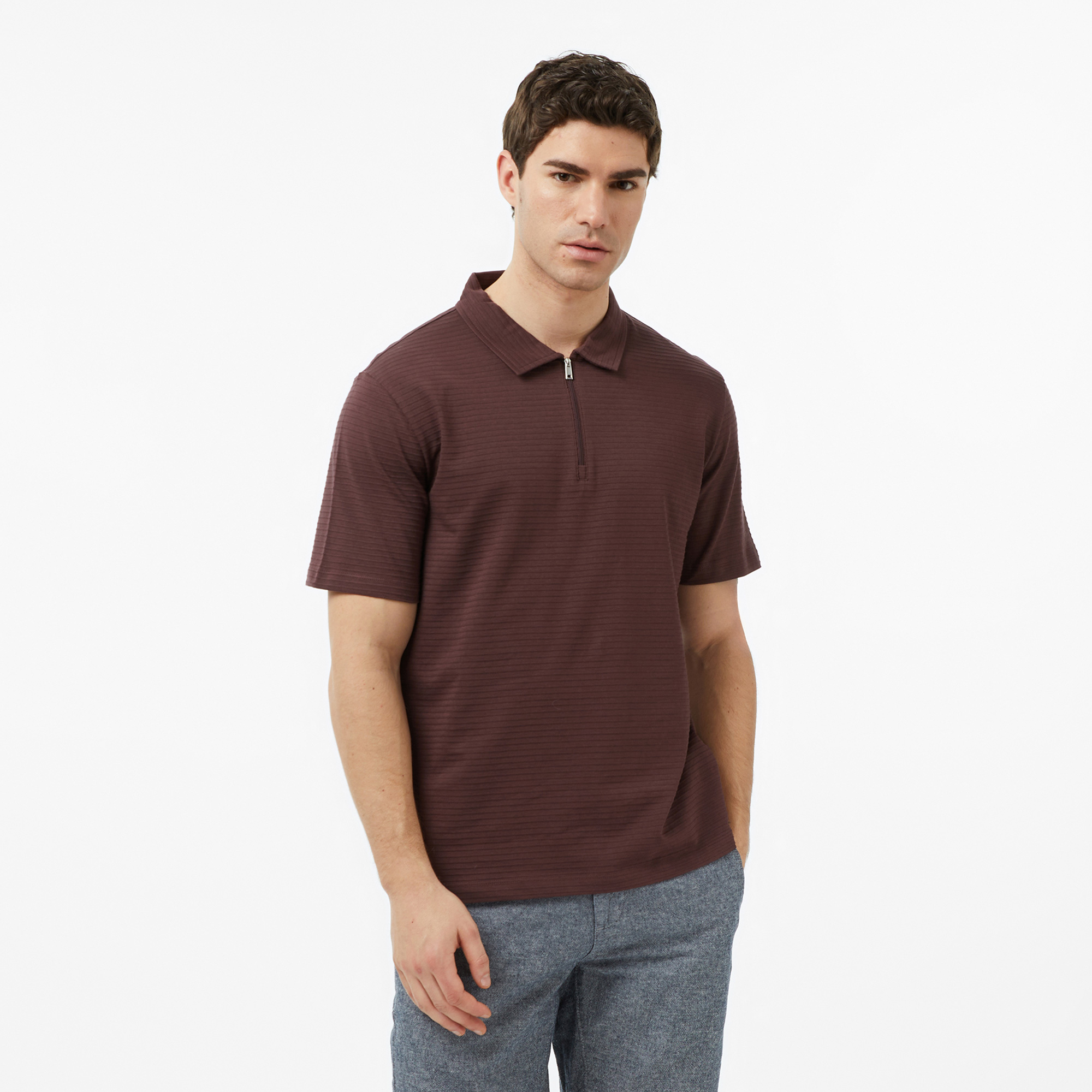  Nautica Erkek Kahverengi Regular Fit Çizgili Polo Yaka T-Shirt