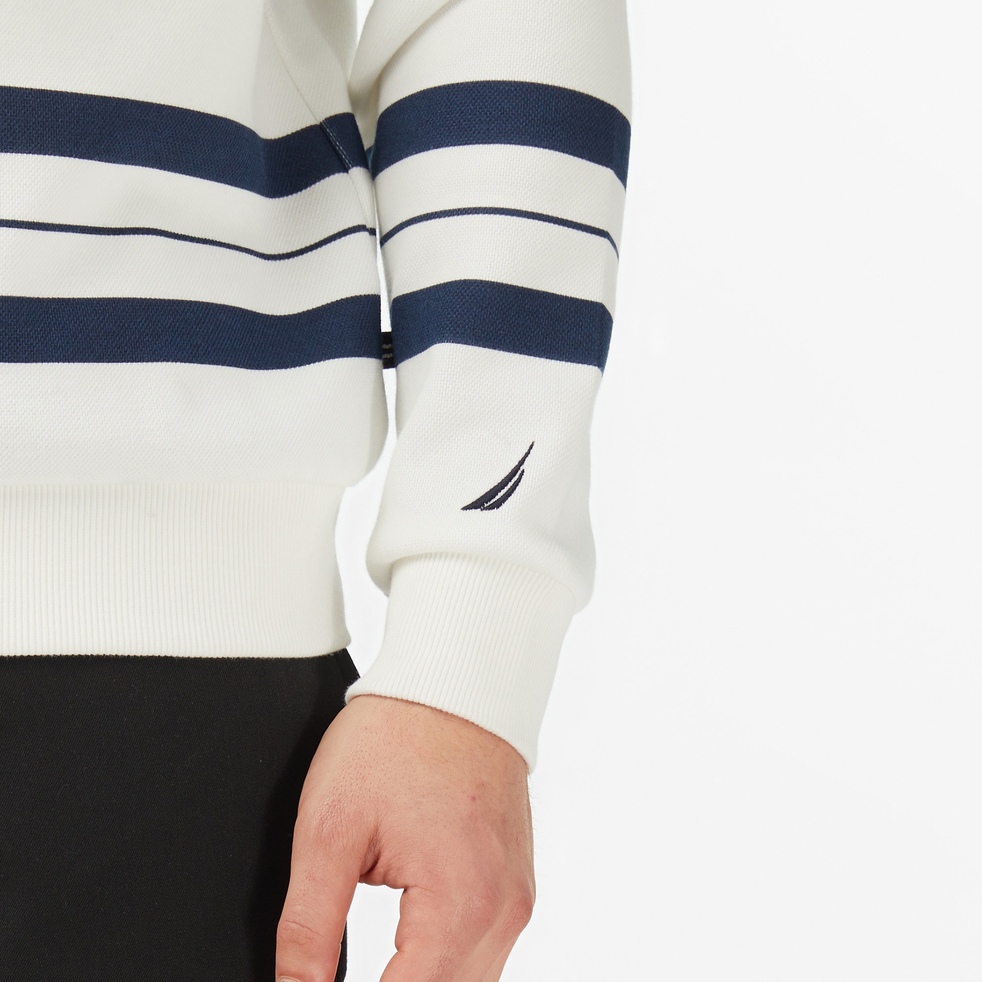 Nautica Erkek Krem Regular Fit Uzun Kollu Çizgili Polo Yaka T-Shirt