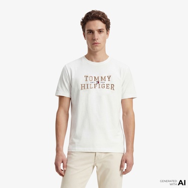  Tommy Hilfiger Brand Love Graphic Erkek Beyaz T-Shirt