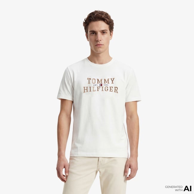  Tommy Hilfiger Brand Love Graphic Erkek Beyaz T-Shirt