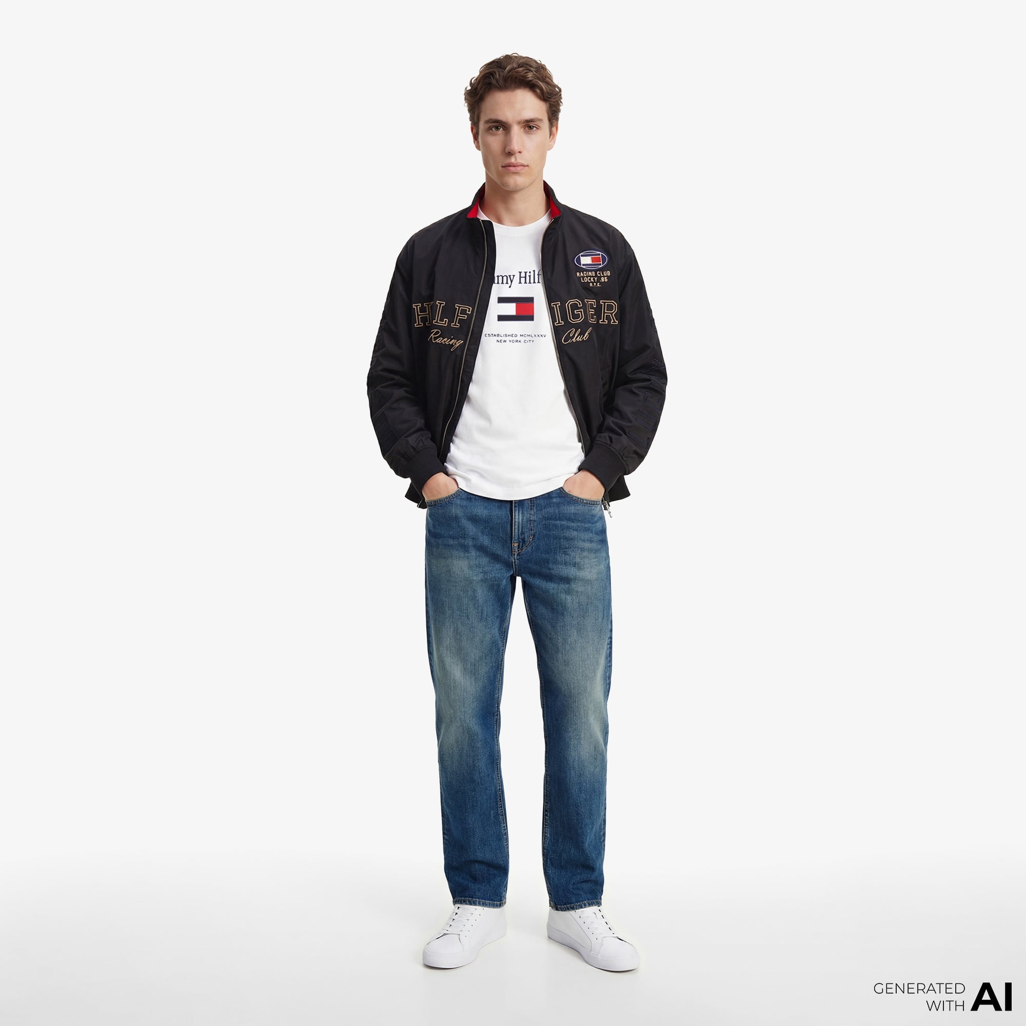 Tommy Hilfiger Abo Embro Flag Erkek Beyaz T-Shirt