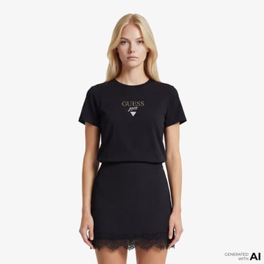  Guess Jeans Boxy Fit Kadın Siyah T-Shirt