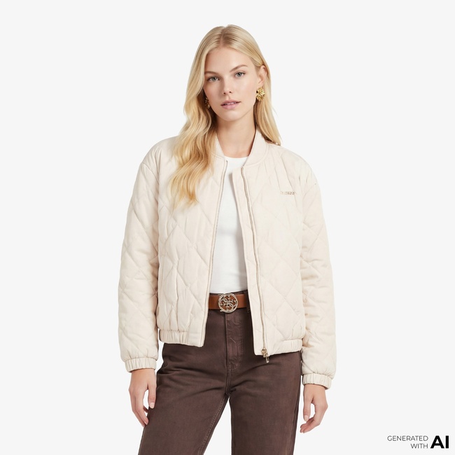  Guess Cecilia Aktif Kadın Krem Rengi Mont