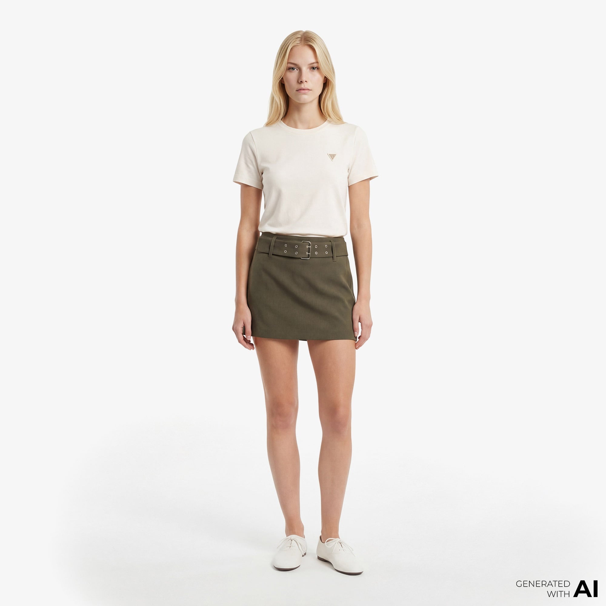 Guess Sonia Aktif Modal Karışımlı Slim Fit Kadın Beyaz T-Shirt