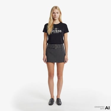  Guess Arabella Aktif Modal Karışımlı Slim Fit Kadın Siyah T-Shirt