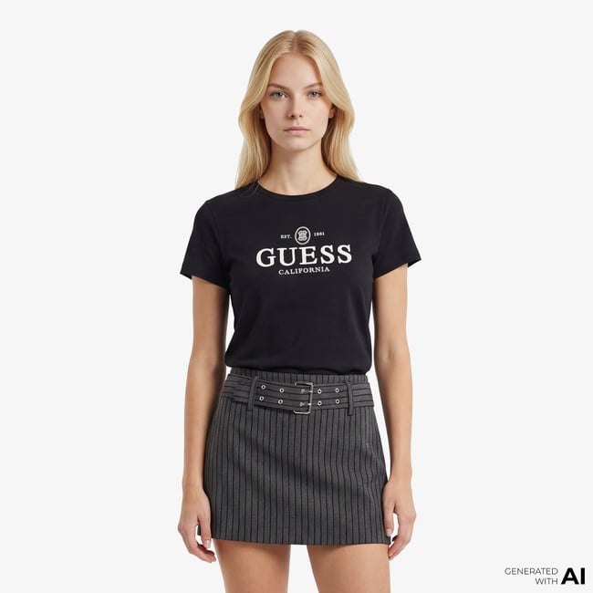  Guess Arabella Aktif Modal Karışımlı Slim Fit Kadın Siyah T-Shirt