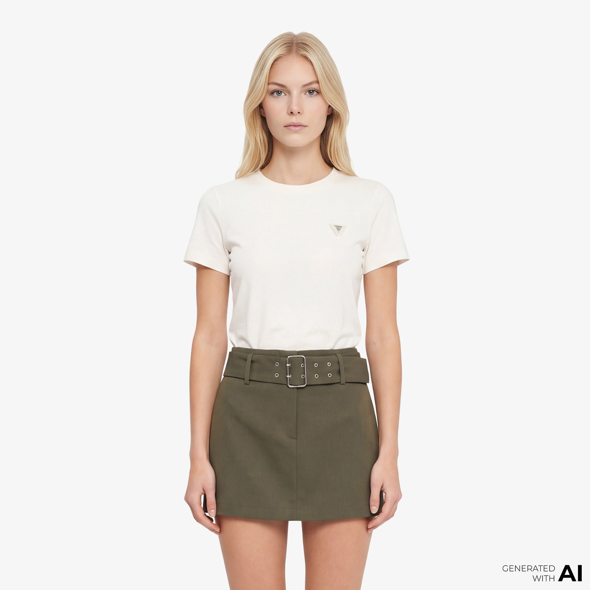 Guess Sonia Aktif Modal Karışımlı Slim Fit Kadın Beyaz T-Shirt