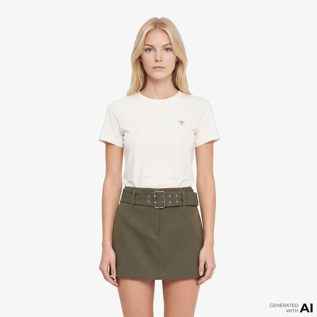  Guess Sonia Aktif Modal Karışımlı Slim Fit Kadın Beyaz T-Shirt