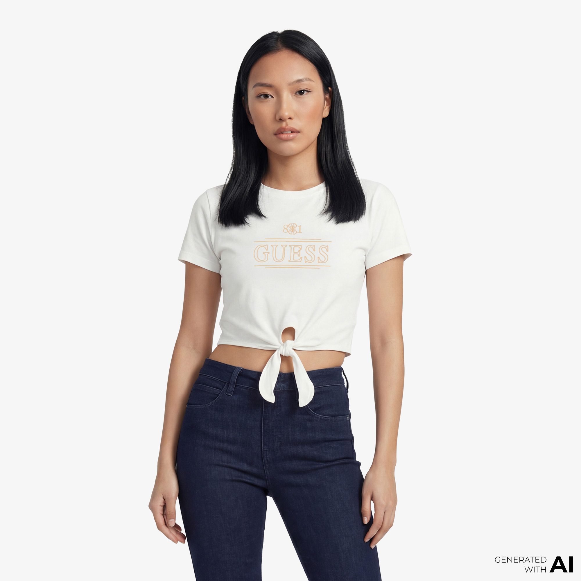  Guess Martina Aktif Boxy Fit Kadın Beyaz T-Shirt