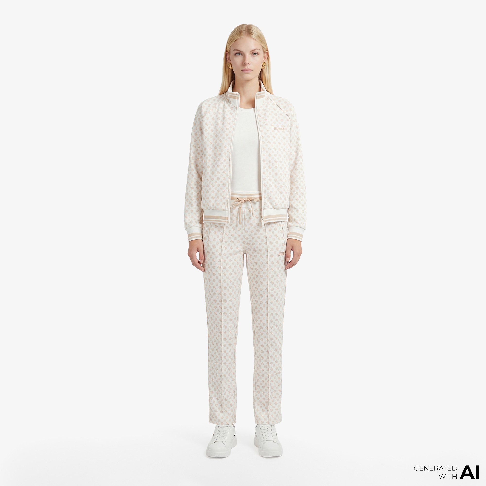 Guess Aggie Aktif Scuba Kadın Krem Eşofman Altı