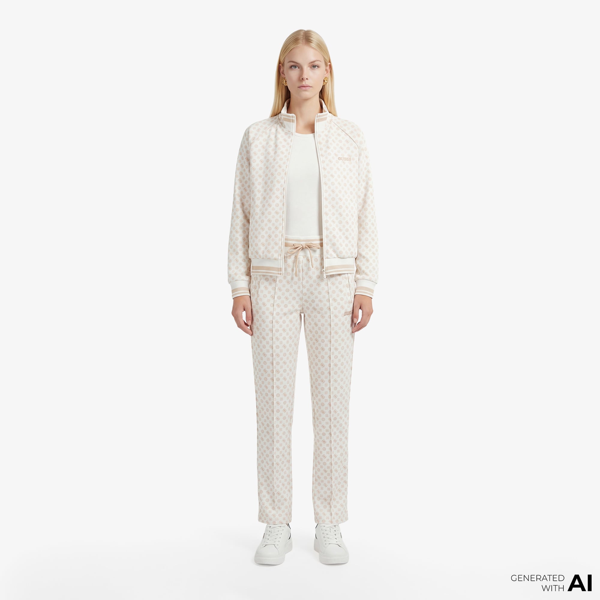  Guess Aggie Aktif Scuba Kadın Krem Eşofman Altı