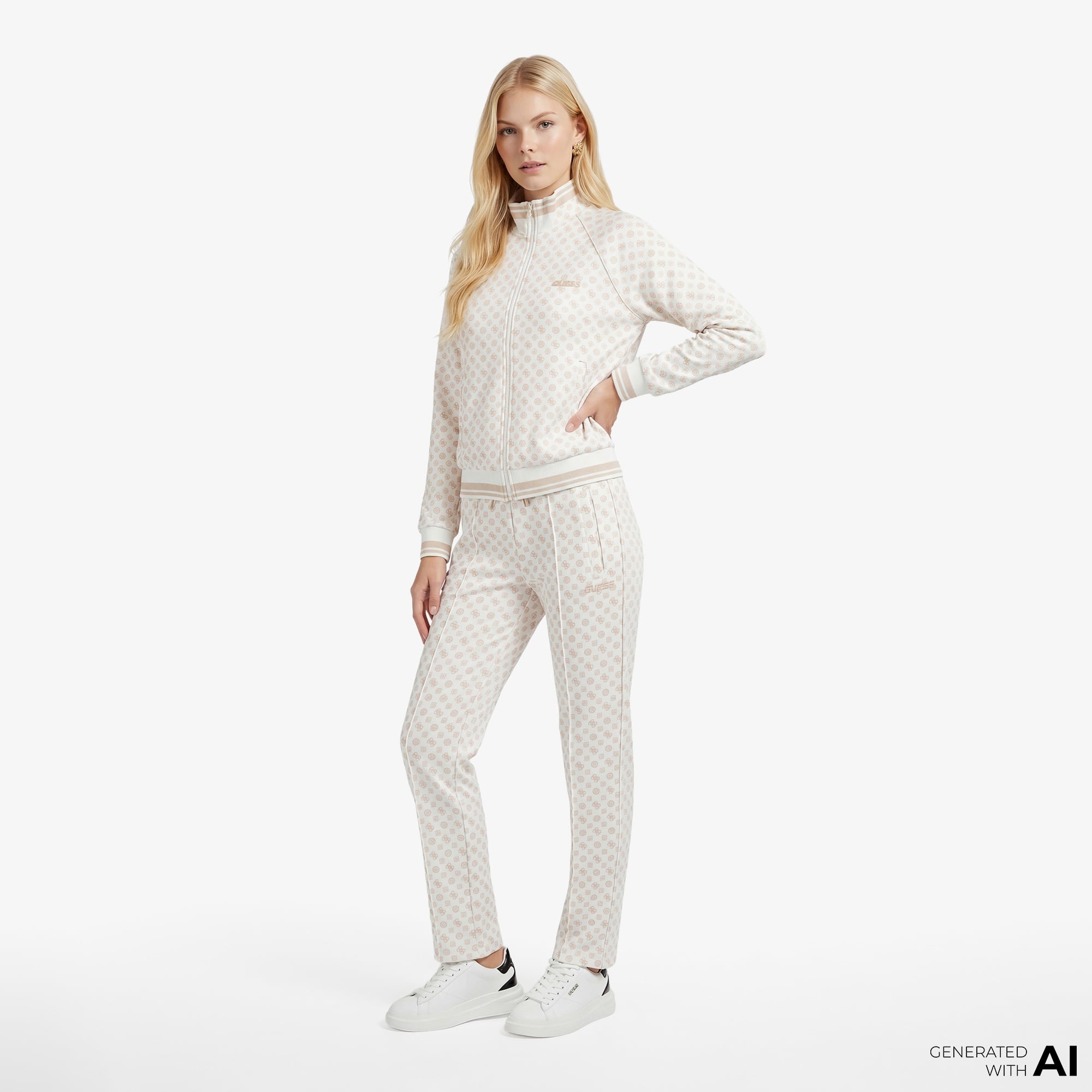 Guess Aggie Aktif Scuba Kadın Krem Sweatshirt