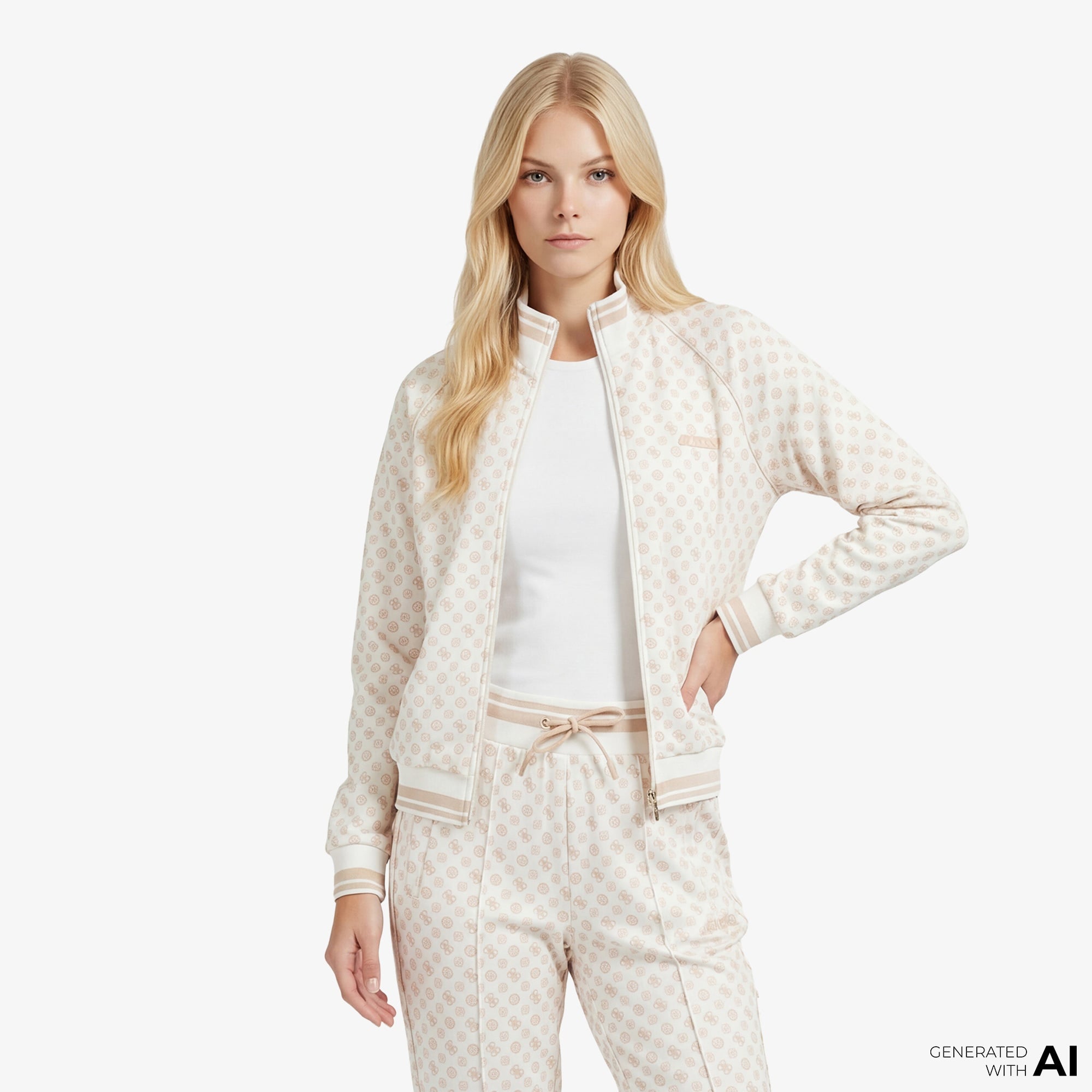 Guess Aggie Aktif Scuba Kadın Krem Sweatshirt