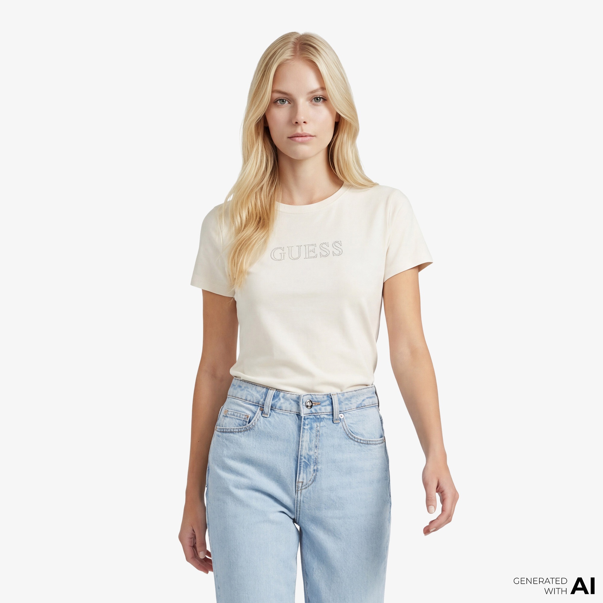 Guess Briana Aktif Regular Fit Kadın Bej T-Shirt