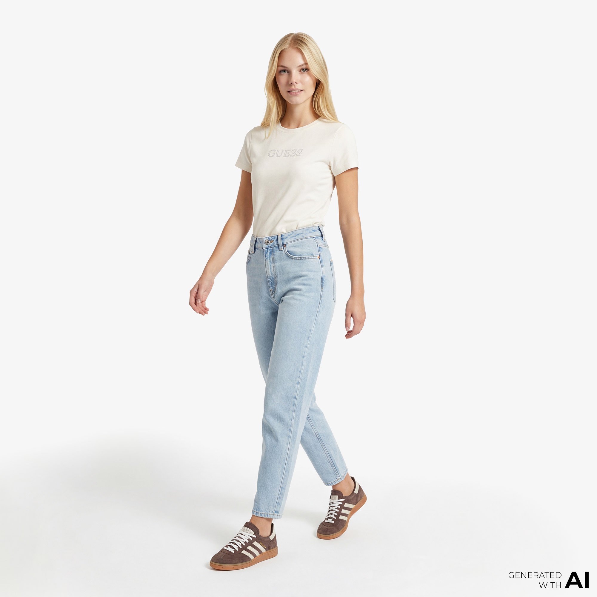 Guess Briana Aktif Regular Fit Kadın Bej T-Shirt