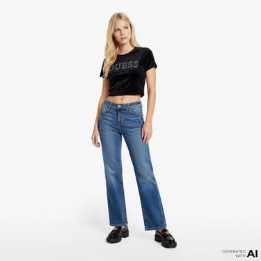  Guess Couture Aktif Boxy Fit Kadın Siyah T-Shirt