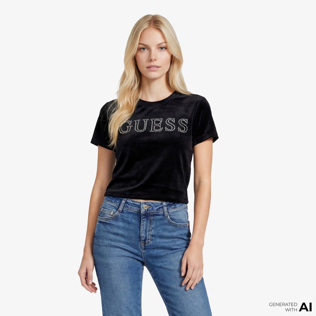  Guess Couture Aktif Boxy Fit Kadın Siyah T-Shirt
