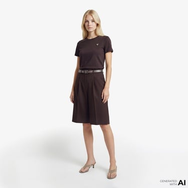  Guess Sonia Aktif Modal Karışımlı Slim Fit Kadın Kahverengi T-Shirt