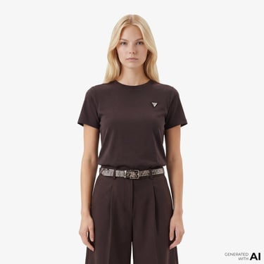  Guess Sonia Aktif Modal Karışımlı Slim Fit Kadın Kahverengi T-Shirt