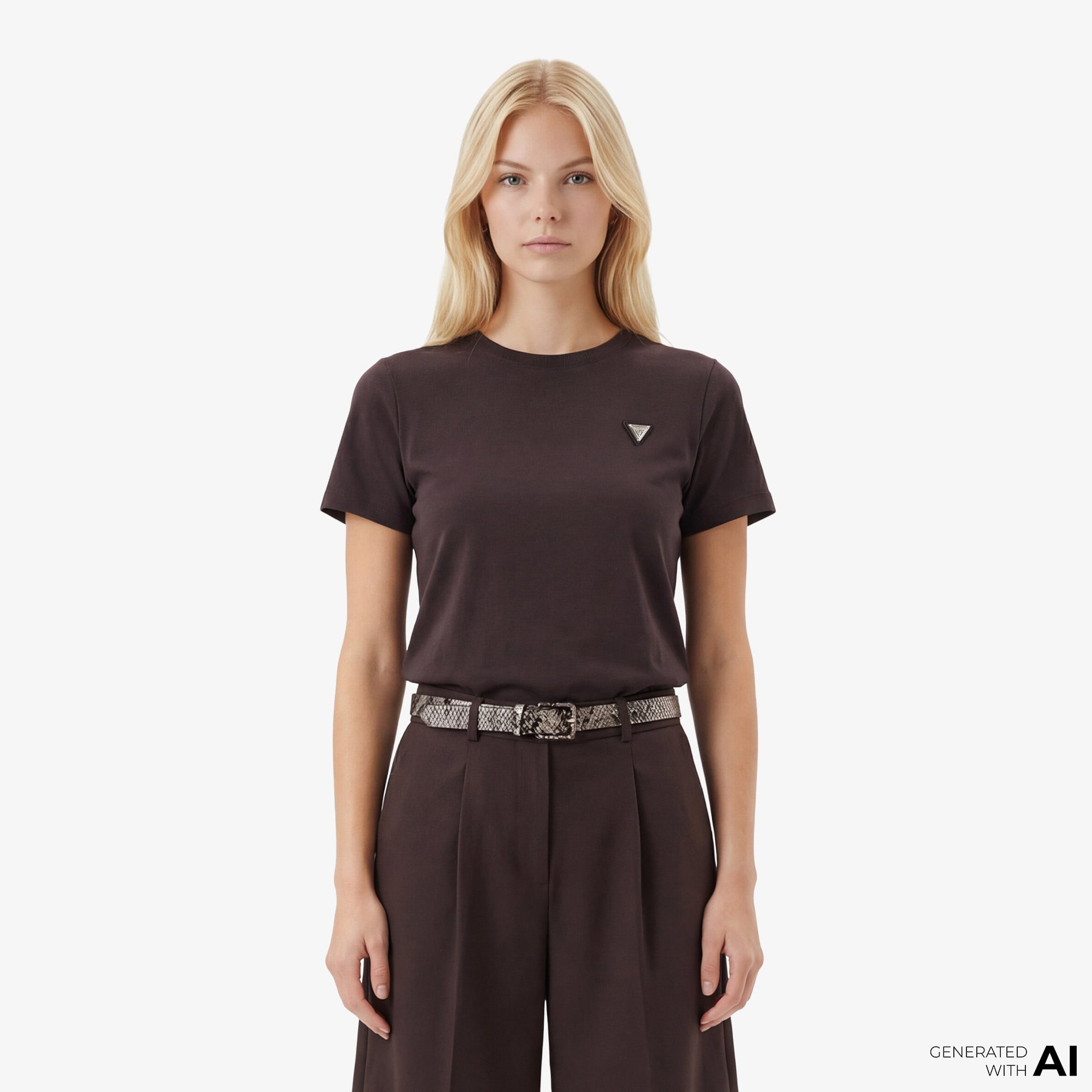  Guess Sonia Aktif Modal Karışımlı Slim Fit Kadın Kahverengi T-Shirt